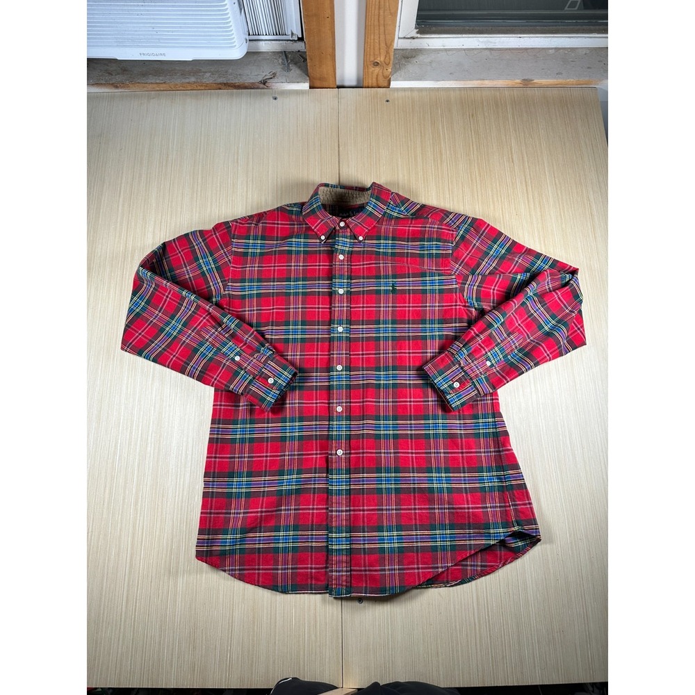 Vintage Ralph Lauren Flannel Shirt Mens XL Multicolor Plaid Custom Fit Pleated